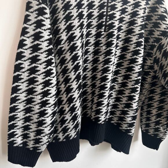 Eddie Bauer Houndstooth Knit 2XL Quarter Zip Sweater Black White Cozy Warm - Picture 3 of 7
